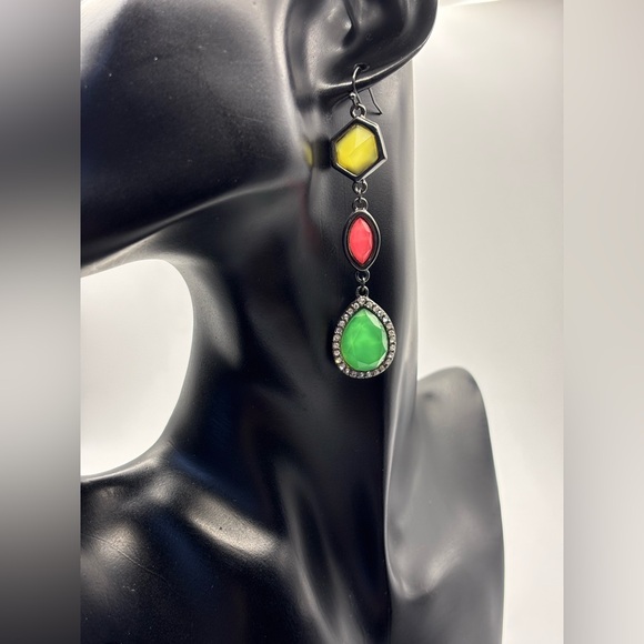 Funky Neon Gunmetal Dangle Earrings 1980’s Glam - Picture 3 of 9